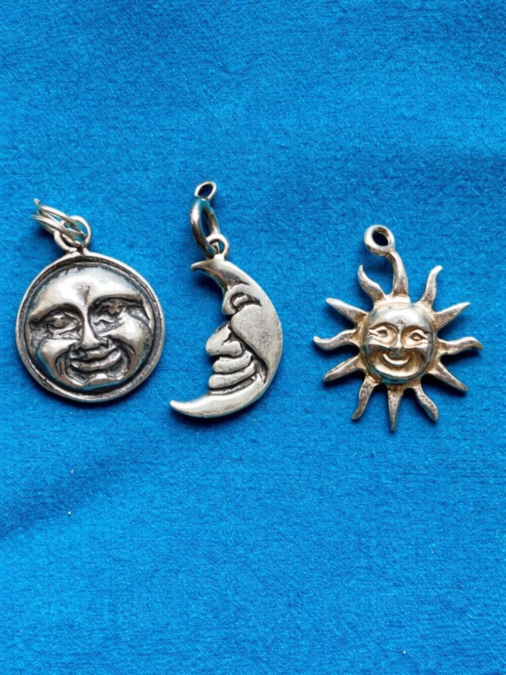 Set of 3 Sterling Silver Sun and Moon Charms